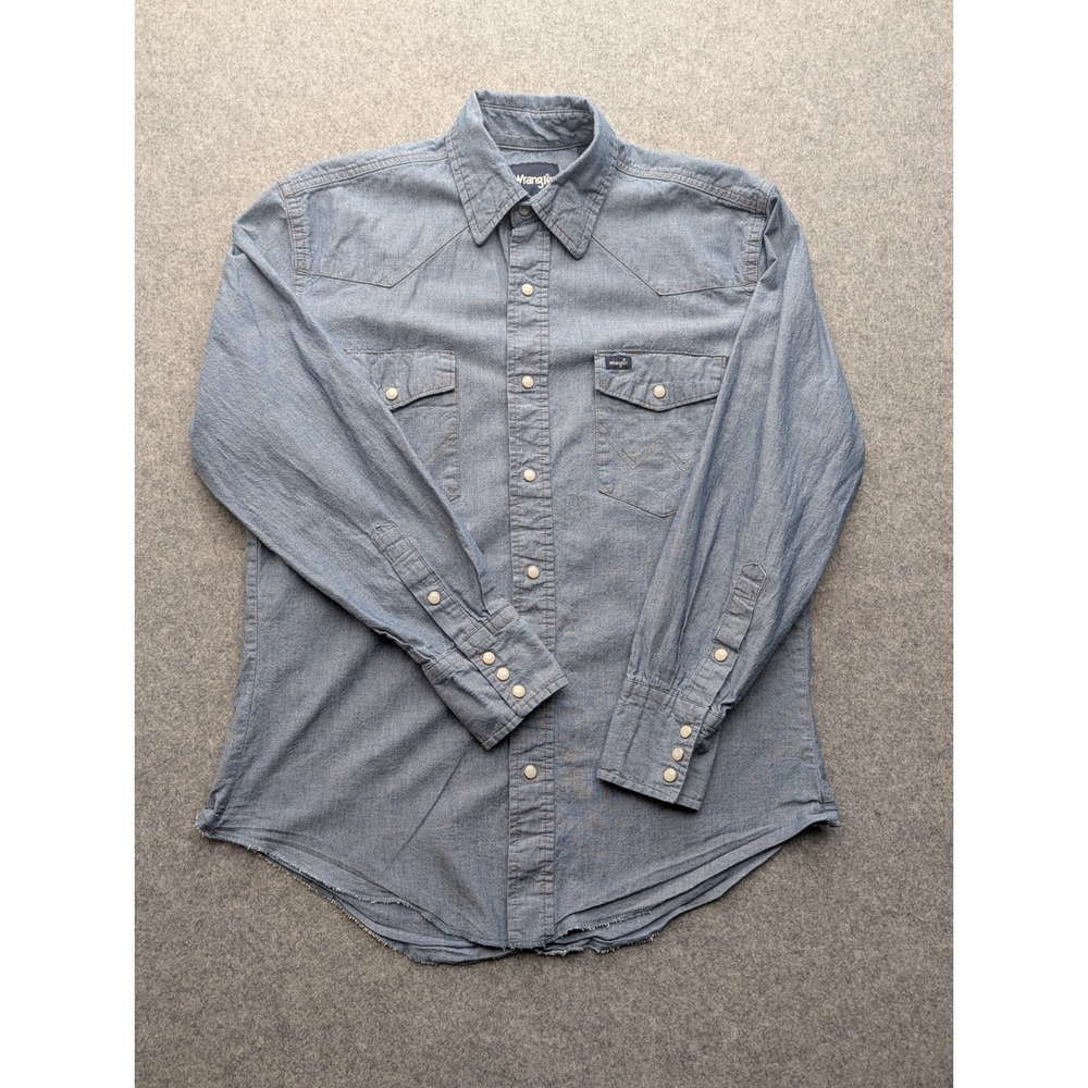 Wrangler Western Men's Shirt Medium Light Blue Classic Pearl Snap Button Down...